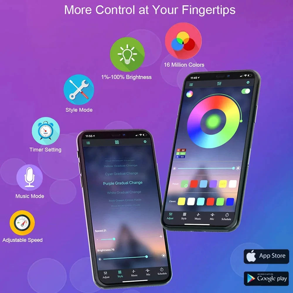 Bluetooth LED Strip Lights Smart SMD 5050 APP Remote Control Flexible Ribbon Diode Lamp Tape TV Backlights Game Room Home Decor