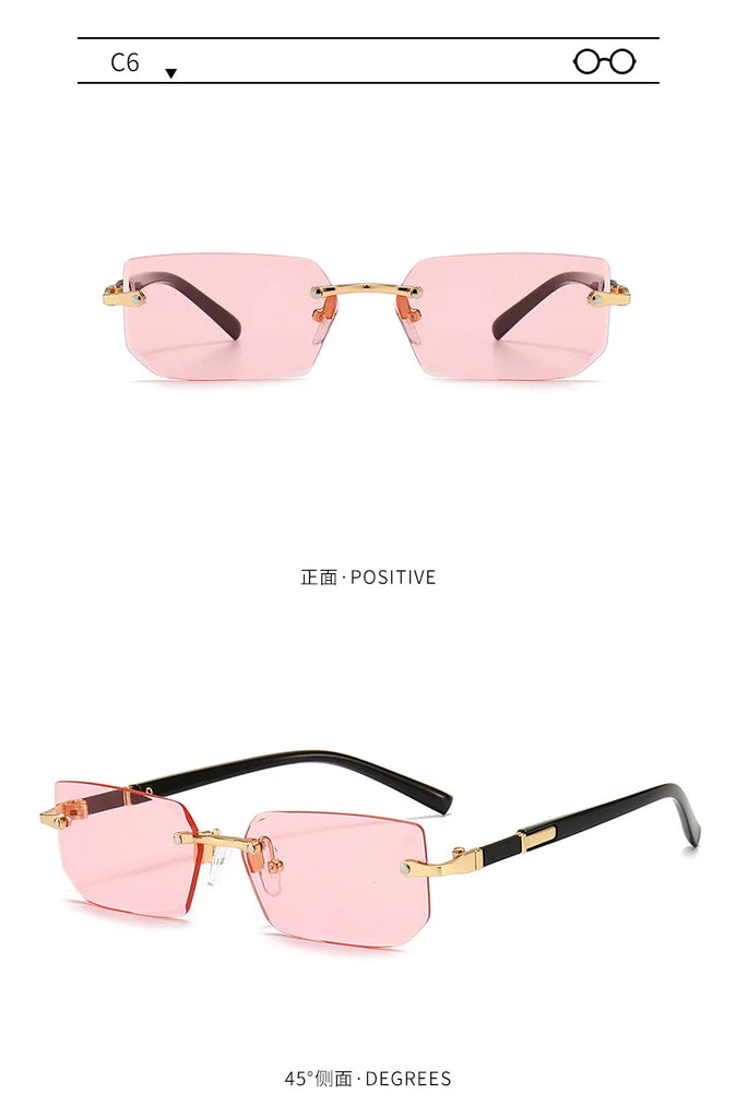 Rimless Sunglasses Rectangle Fashion Popular Women Men Shades Small Square Sun Glasses For Female Male Summer Traveling Oculos