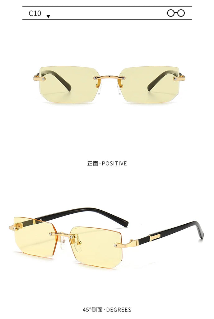 Rimless Sunglasses Rectangle Fashion Popular Women Men Shades Small Square Sun Glasses For Female Male Summer Traveling Oculos